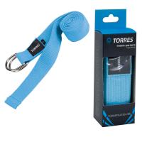 Ремень для йоги TORRES, YL9006, размер 183х4 см, хлопок, метал. пряжка, голубой