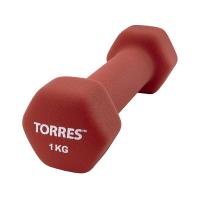 Гантель TORRES 1 кг, PL55011, металл в неопреновой оболочке, форма шестигранник, красный