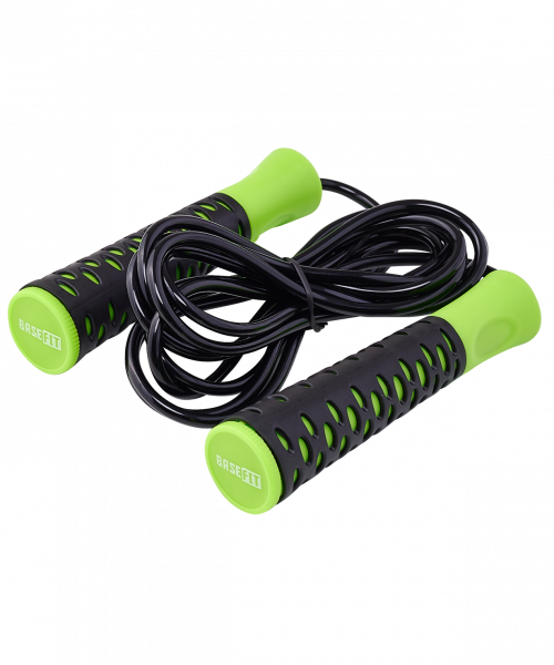 Скакалка RP-103 PVC, с нескользящей ручкой, 3,05 м, черный/зеленый