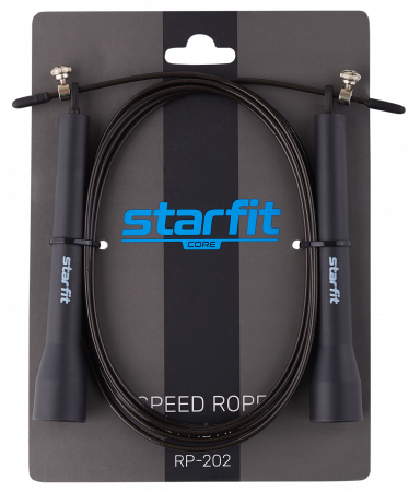 Скакалка STARFIT RP-202 с подшипниками, с пластиковыми ручками, 3 м, черный