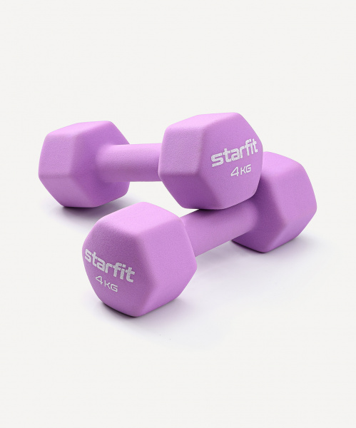 УЦЕНКА Гантель неопреновая STARFIT DB-201 4 кг, фиолетовый пастель, пара