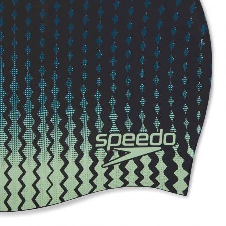 Шапочка для плав. SPEEDO Slogan Print Cap, 8-0838517619, ЧЕРНО-ЗЕЛЕНЫЙ, силикон