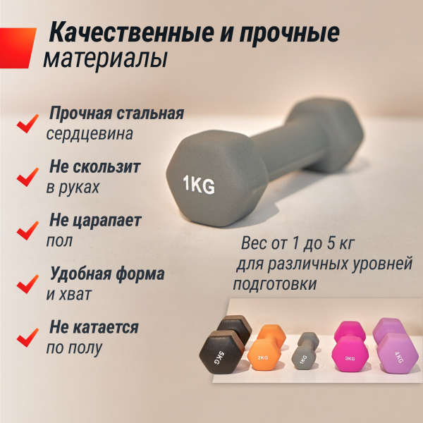 Гантель UNIX Fit неопреновая 1 кг / шт. Grey