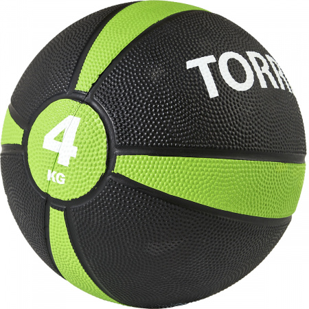 Медбол TORRES 4 кг, AL00224, резина, диаметр 21,9 см, черно-зеленый