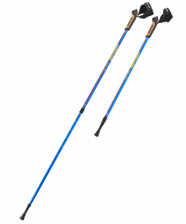 Скандинавские палки Blade, 77-135 см, 2-секционные, синий/красный/желтый